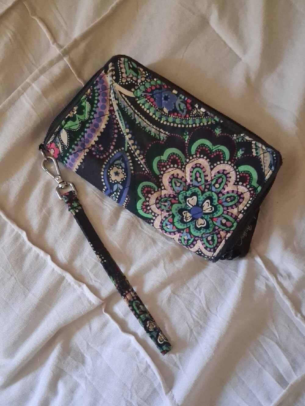 Vera Bradley Black Quilted Wallet with Branded Ribbon Zip Pull